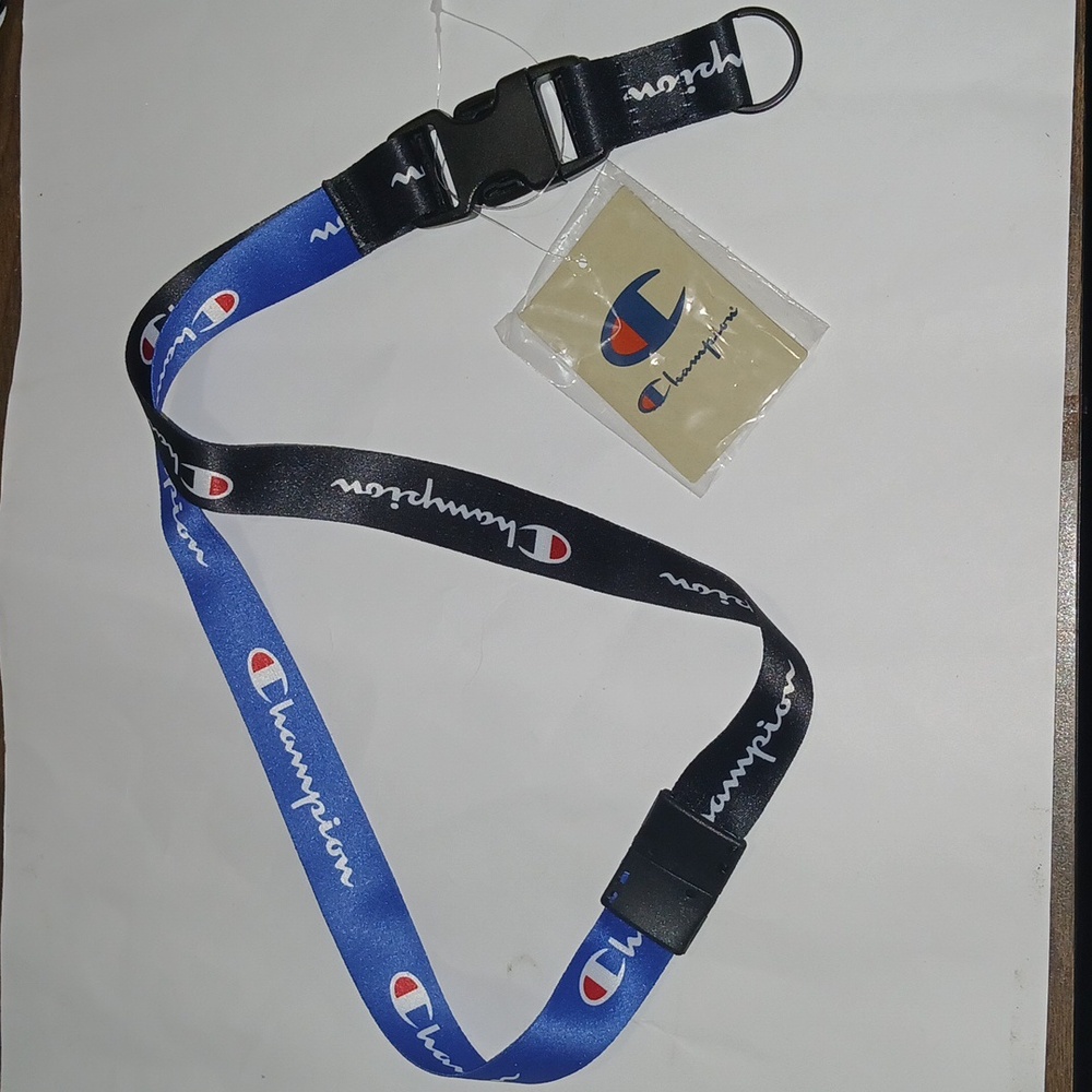 Champion script lanyard black blue white  nwt